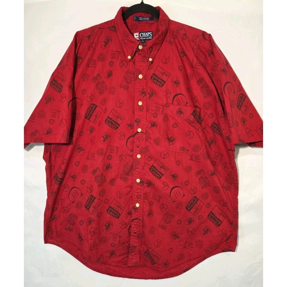 Vtg Chaps Ralph Lauren Shirt Mens XL Red AOP Rustic Outdoors Camping Bears Logo